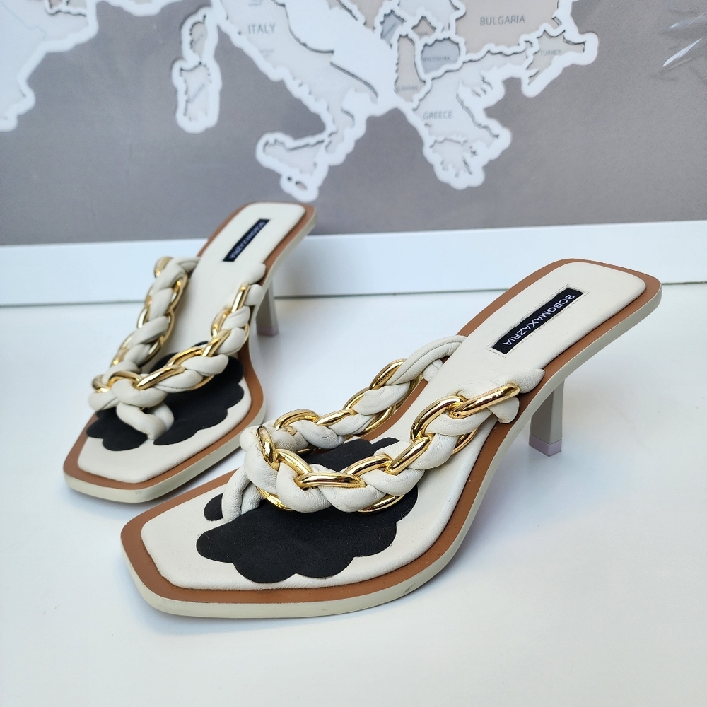 BCBGMAXAZRIA Mistia Braided Chain Kitten Heel Leather Sandal NEW Size 6.5 - Picture 9 of 13